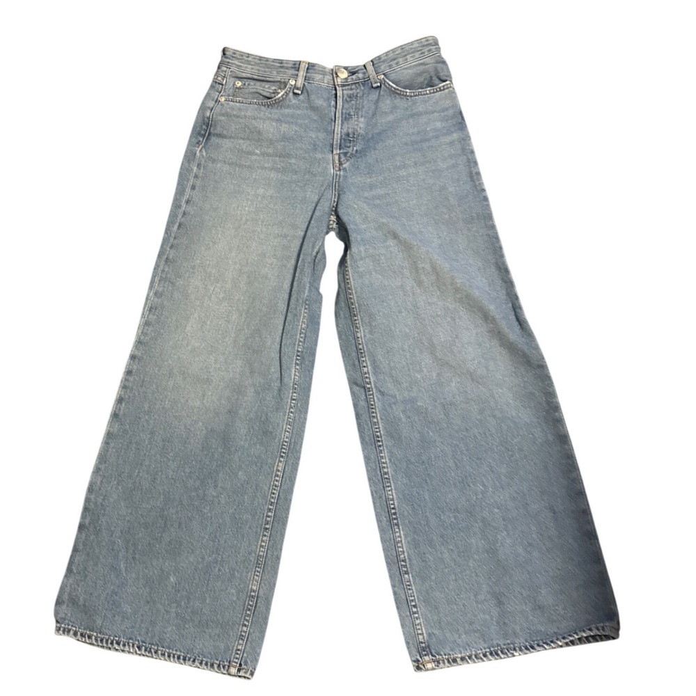 Rag & Bone Maya High-Rise Ankle Wide Leg Jeans Light Wash Button Fly Size 28